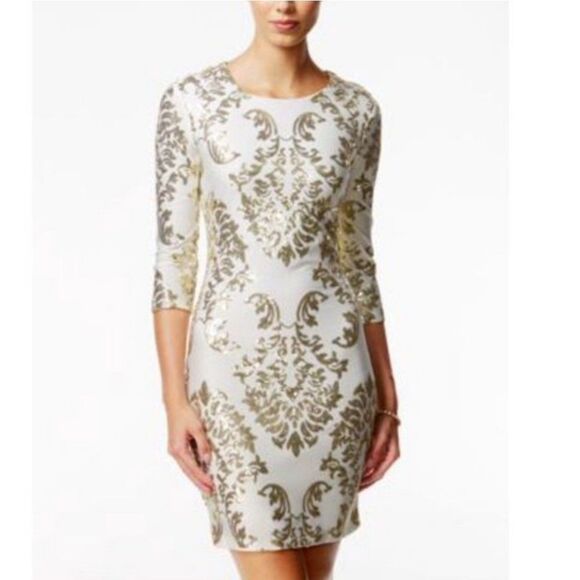 B. Darlin Ivory and Gold Sequin Bodycon Dress Size 7/8 - Picture 1 of 13